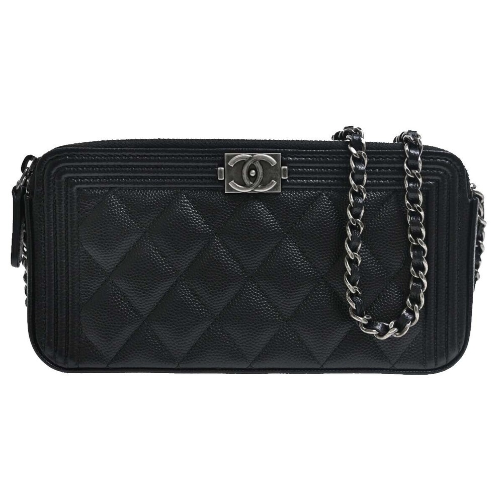 Chanel Boy Double Zip Clutch with Chain Quilted Lambskin